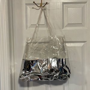 Clear silver plastic see-through tote